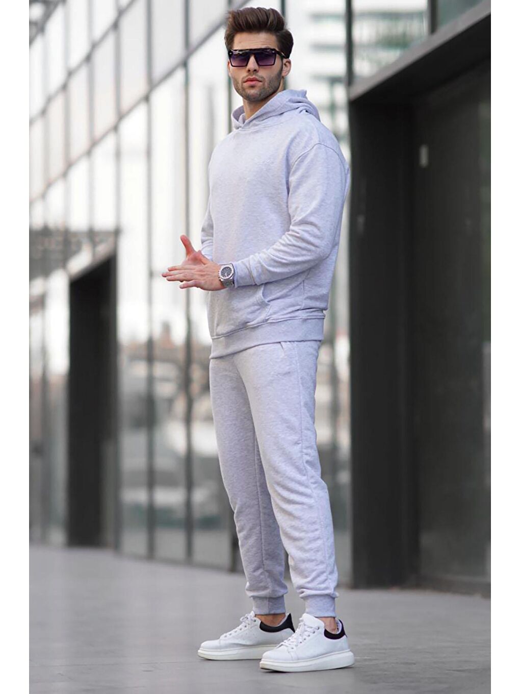 Beyaz Karmelanj Kapüşonlu Basic Eşofman Takımı 5928