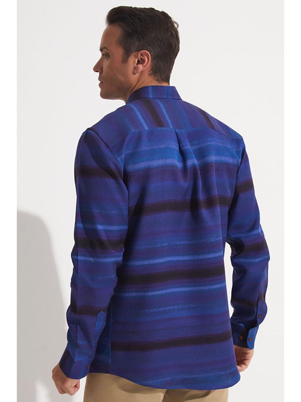 Lacivert Uzun Kollu Erkek Gömlek-3