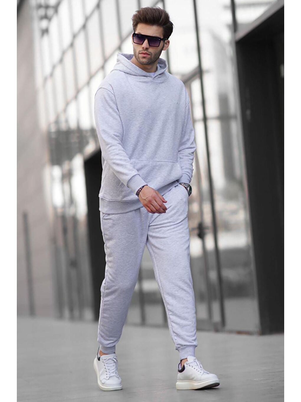 Beyaz Karmelanj Kapüşonlu Basic Eşofman Takımı 5928-1