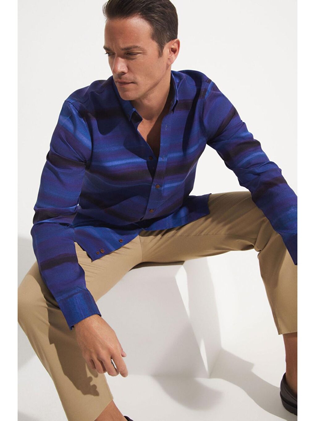 Lacivert Uzun Kollu Erkek Gömlek-4