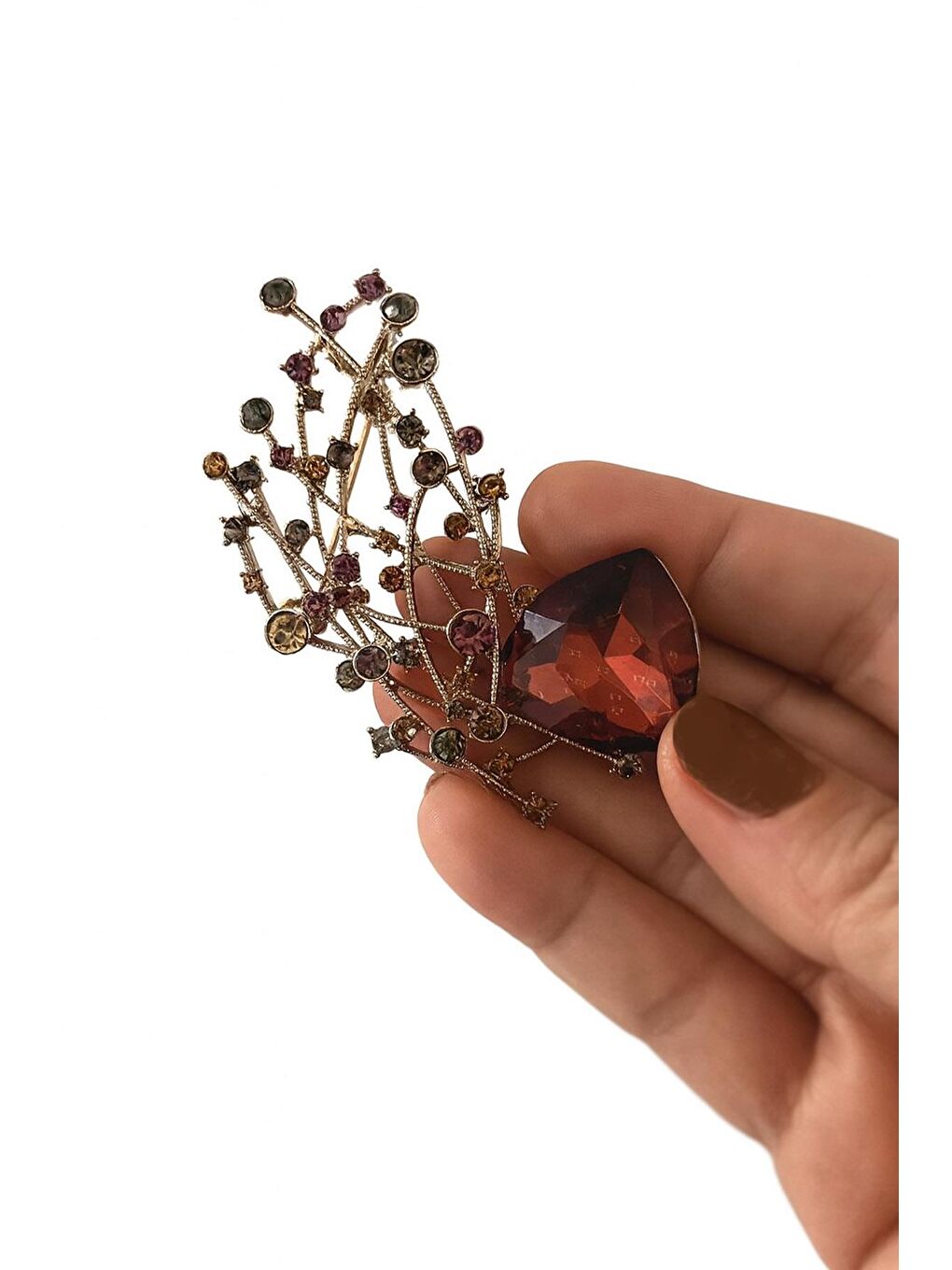 Kırmızı Sonsuzluk Dalı Büyük Taşlı Broş Yaka İğnesi-1