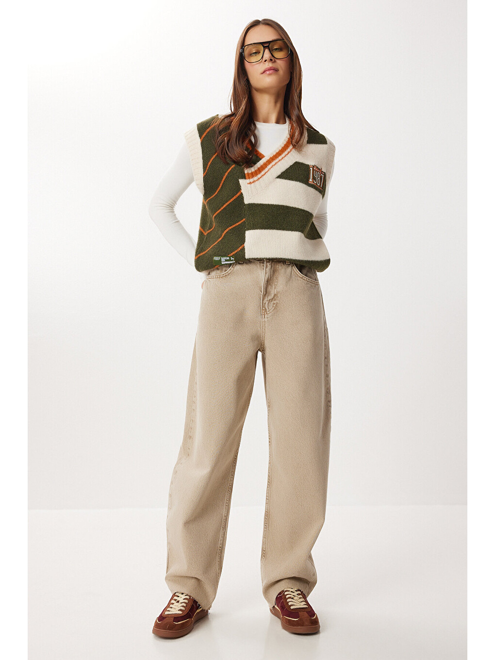 Bej Kesik Paça Baggy Jean P0291 BEJ LRI0030-1