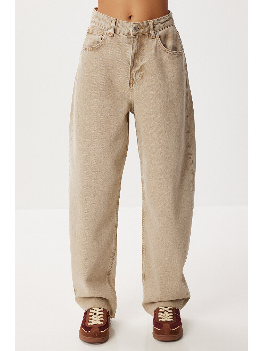 Bej Kesik Paça Baggy Jean P0291 BEJ LRI0030-2
