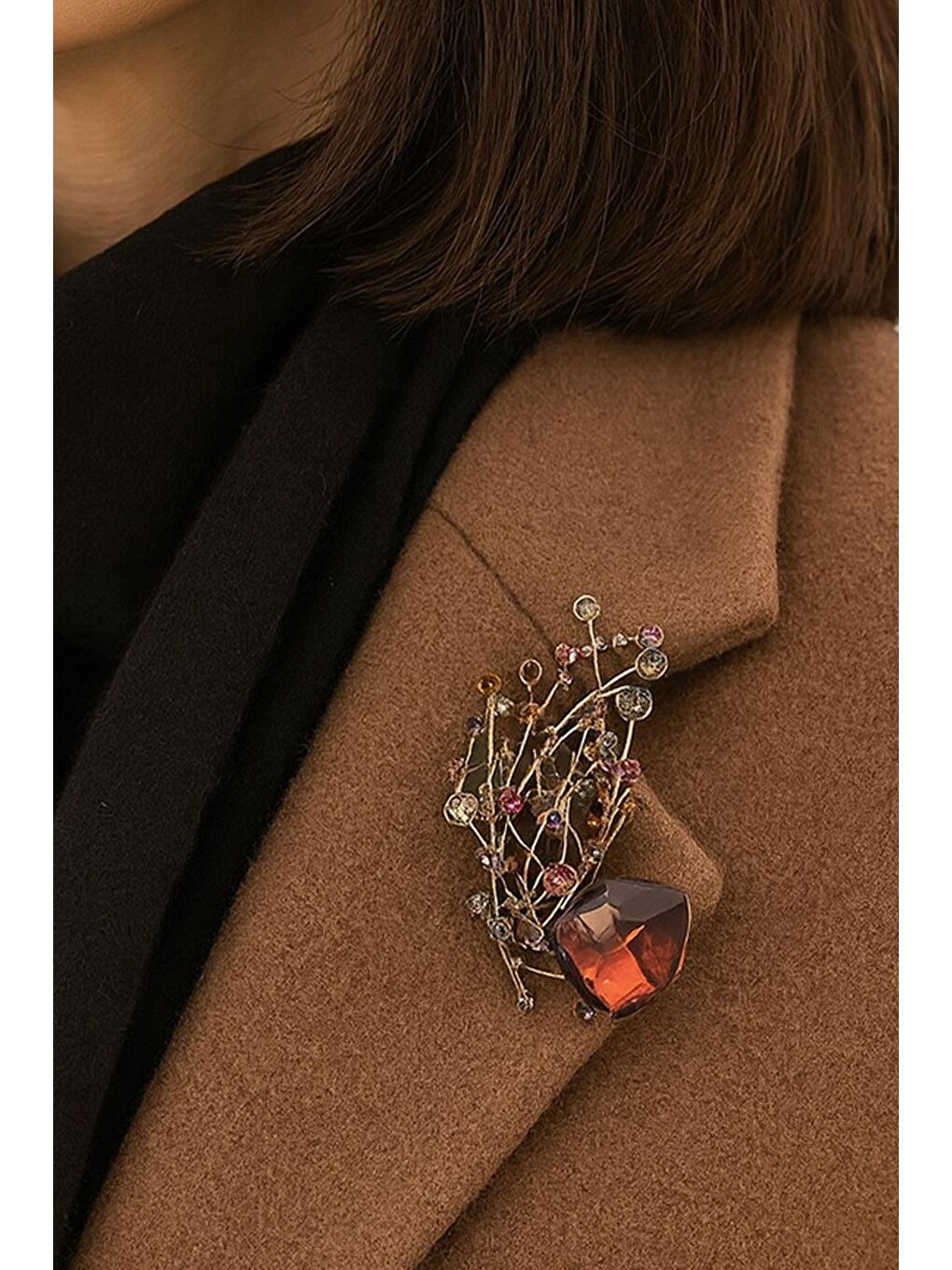 Kırmızı Sonsuzluk Dalı Büyük Taşlı Broş Yaka İğnesi-2