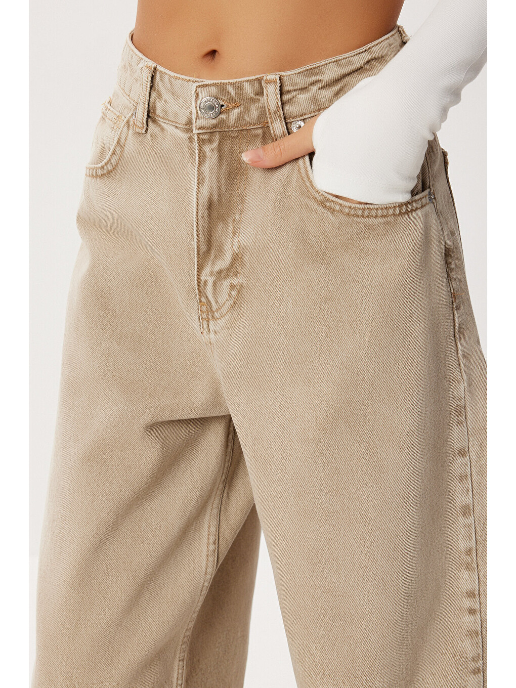 Bej Kesik Paça Baggy Jean P0291 BEJ LRI0030-3