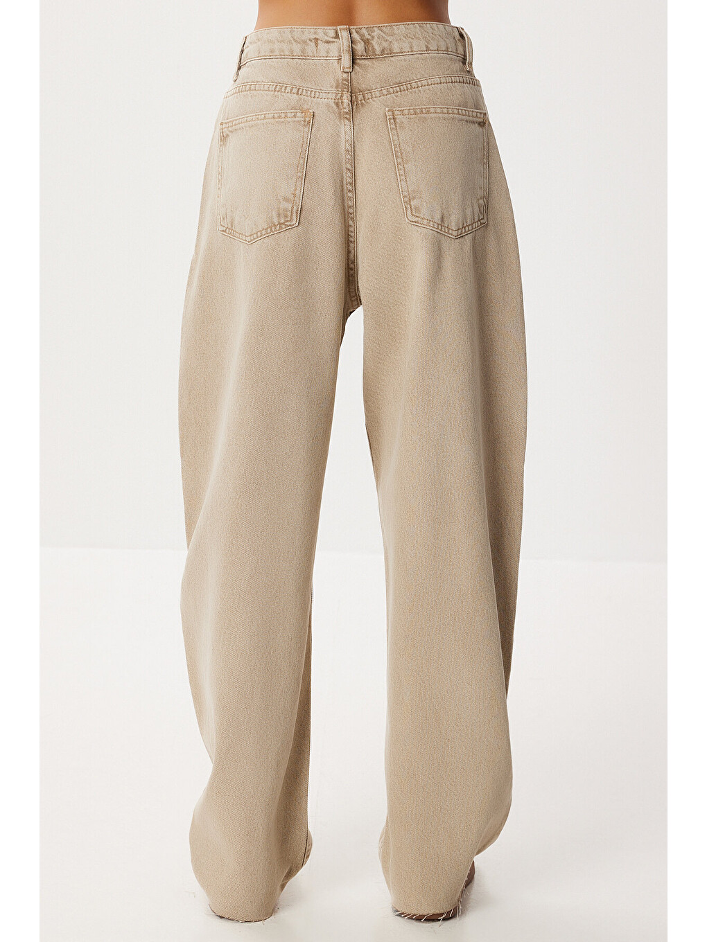 Bej Kesik Paça Baggy Jean P0291 BEJ LRI0030-4