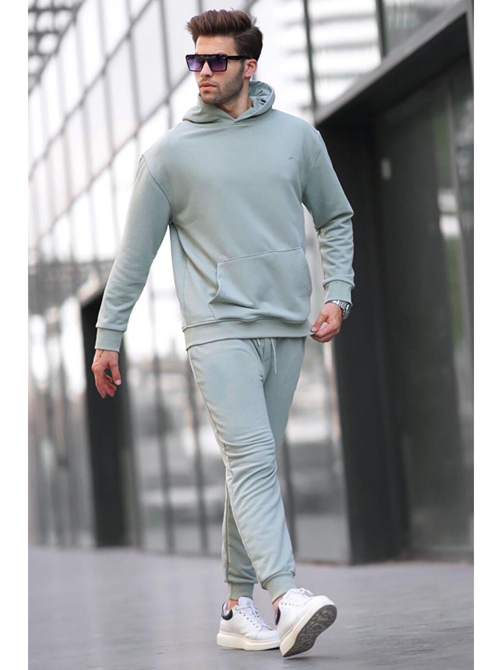 Mint Yeşili Kapüşonlu Basic Eşofman Takımı 5928-1