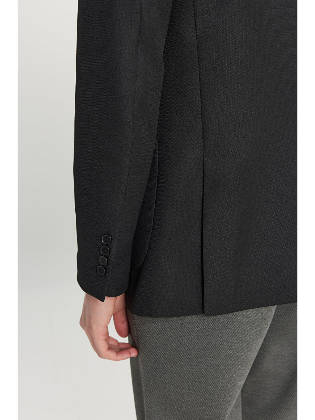 Erkek Siyah Slim Fit Dar Kesim Mono Yaka Torba Cepli Armürlü Blazer Ceket-3