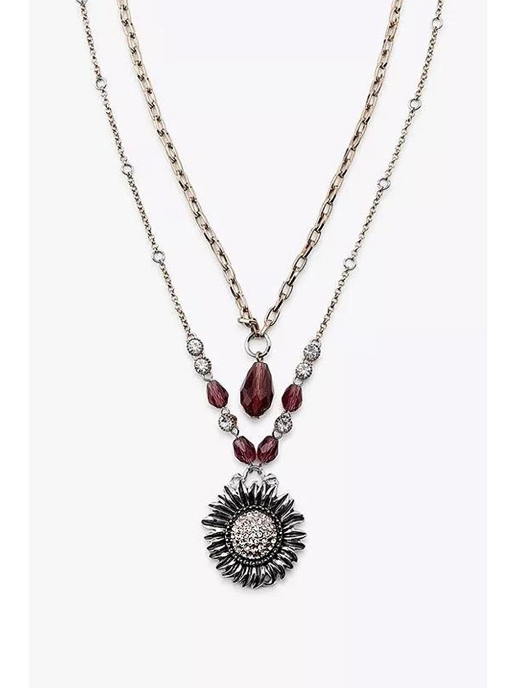 Sarı Marka Antik Gold Çiçek Sallantılı 2'li Kolye Seti-1