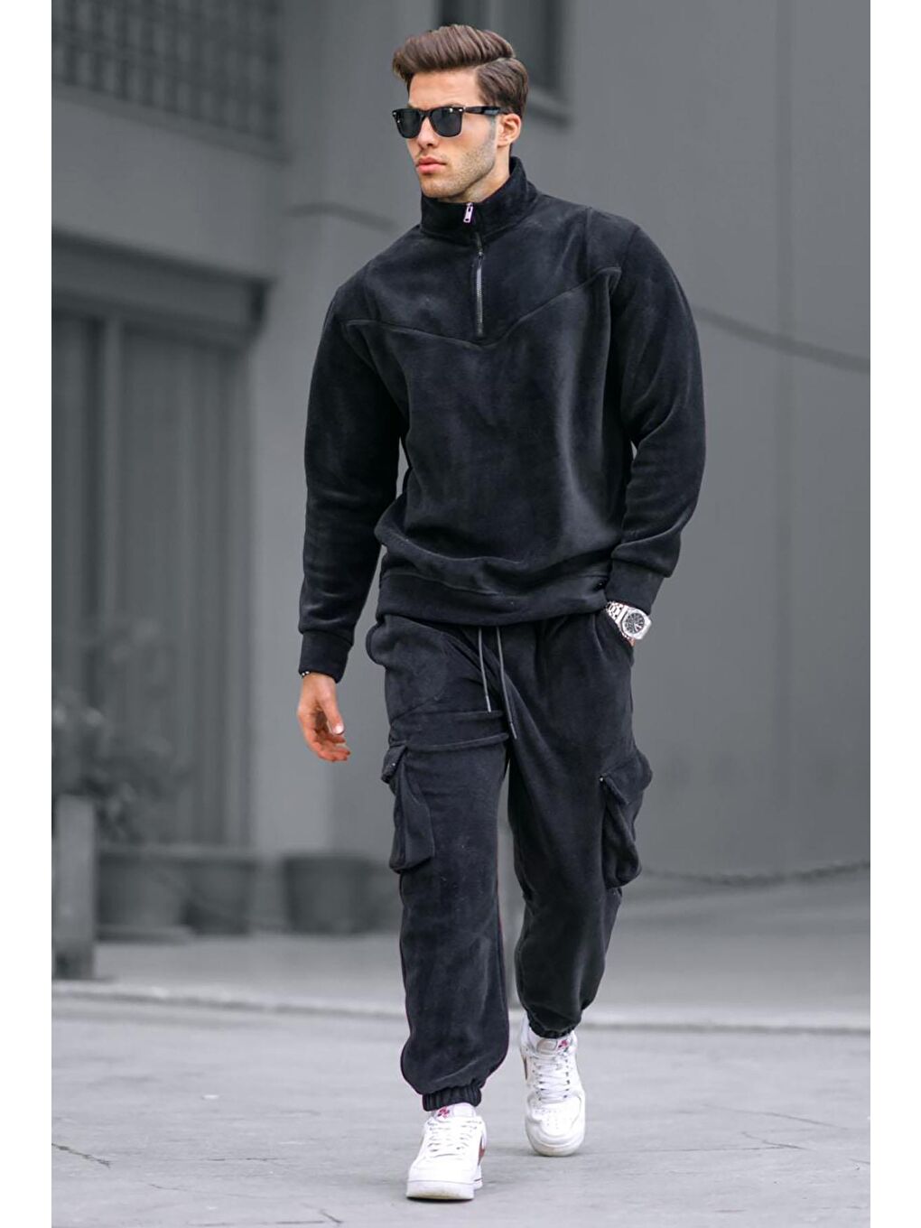 Siyah Fermuar Yaka Polar Erkek Eşofman Takımı 5931