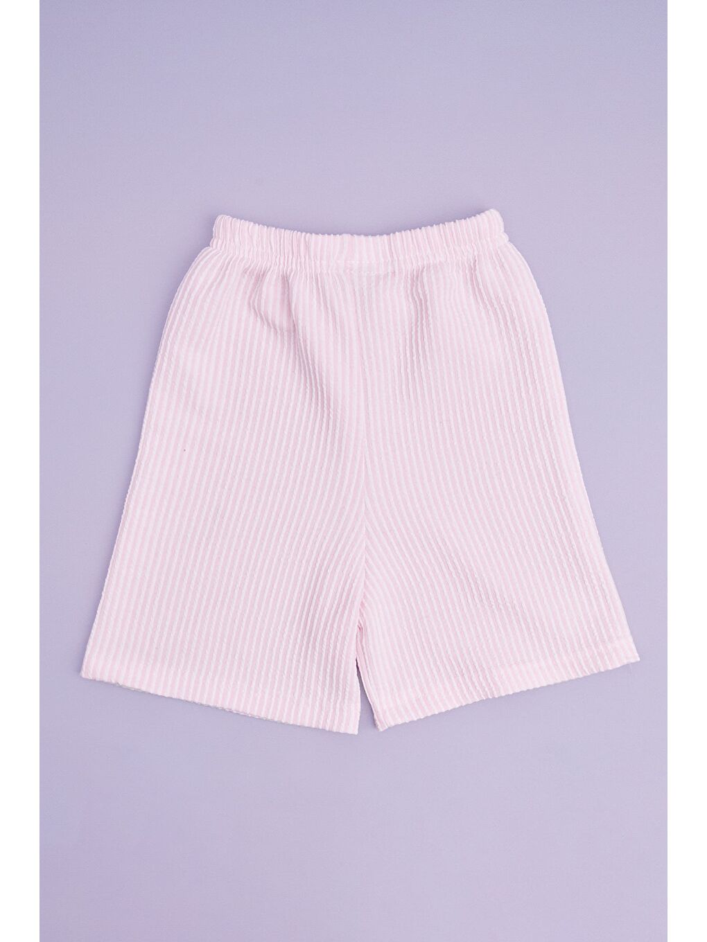 Pembe Beli Lastikli Çizgili Kız Çocuk Şort-1