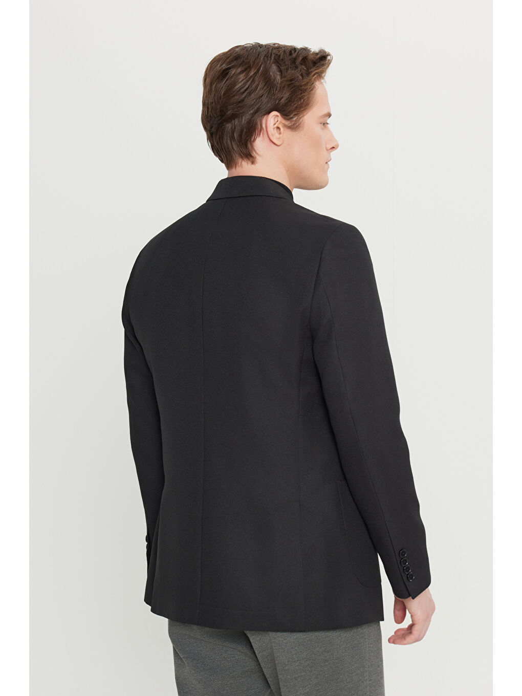 Erkek Siyah Slim Fit Dar Kesim Mono Yaka Torba Cepli Armürlü Blazer Ceket-4
