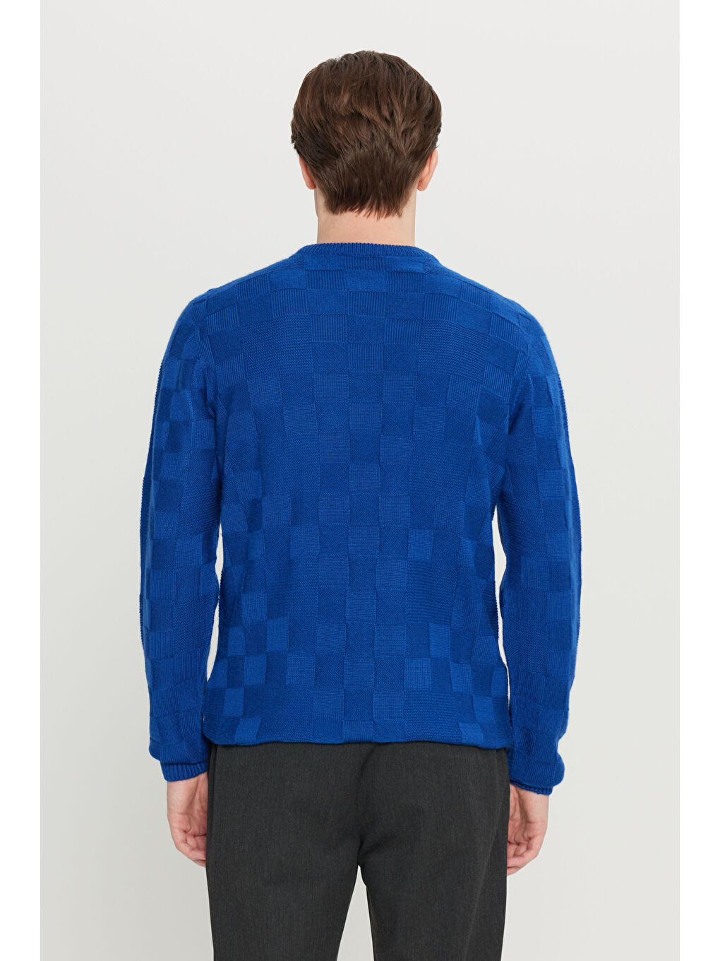 Mavi Erkek Saks Standart Fit Normal Kesim Bisiklet Yaka Jakarlı Triko Kazak-4