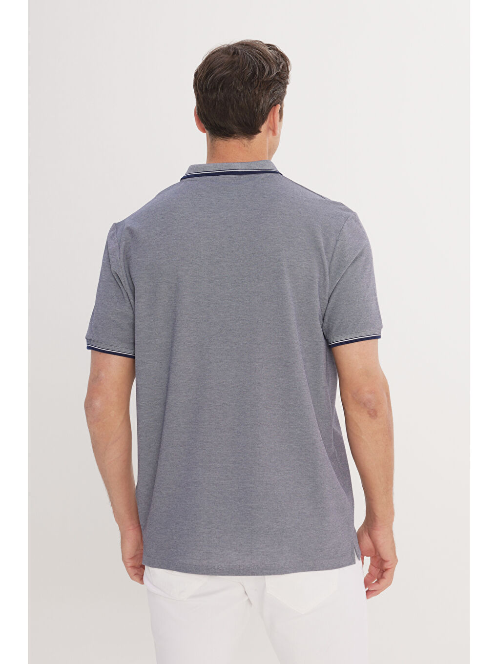 Erkek Lacivert Pamuklu Comfort Fit Rahat Kesim Polo Yaka Cepli Tişört-4