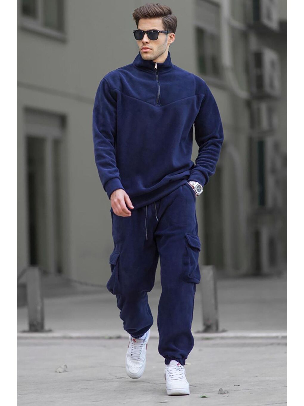 Lacivert Fermuar Yaka Polar Erkek Eşofman Takımı 5931-1