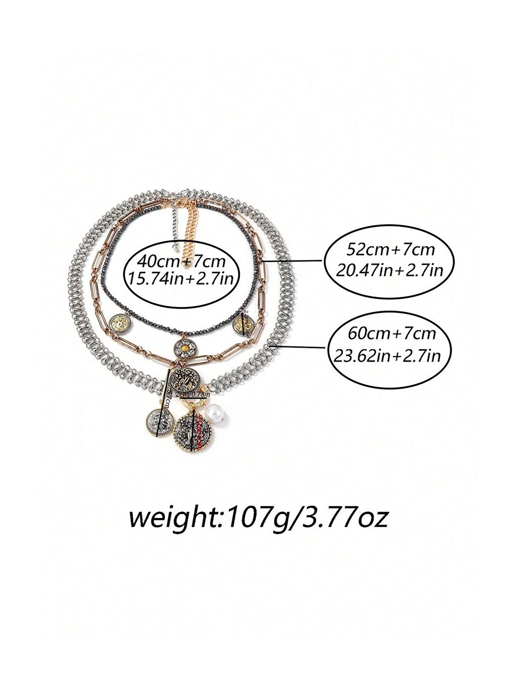 Sarı Marka Antik Gümüş 3 Sıralı Madalyon Kolye-7