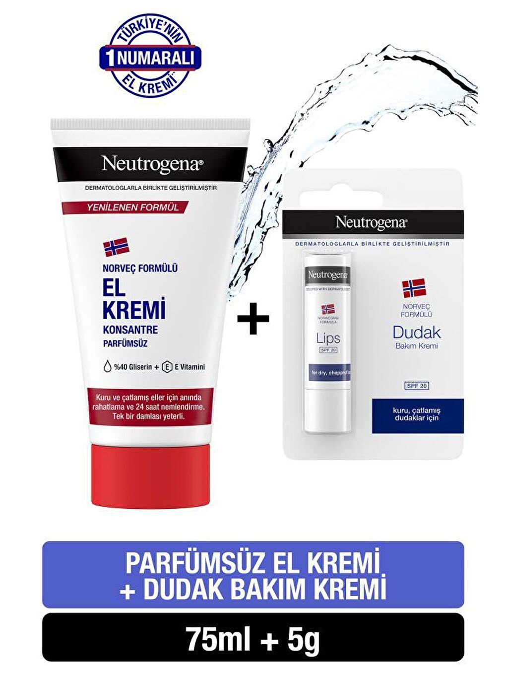 Neutrogena Renksiz Parfümsüz El Kremi 75 Ml + Dudak Kremi Hediye