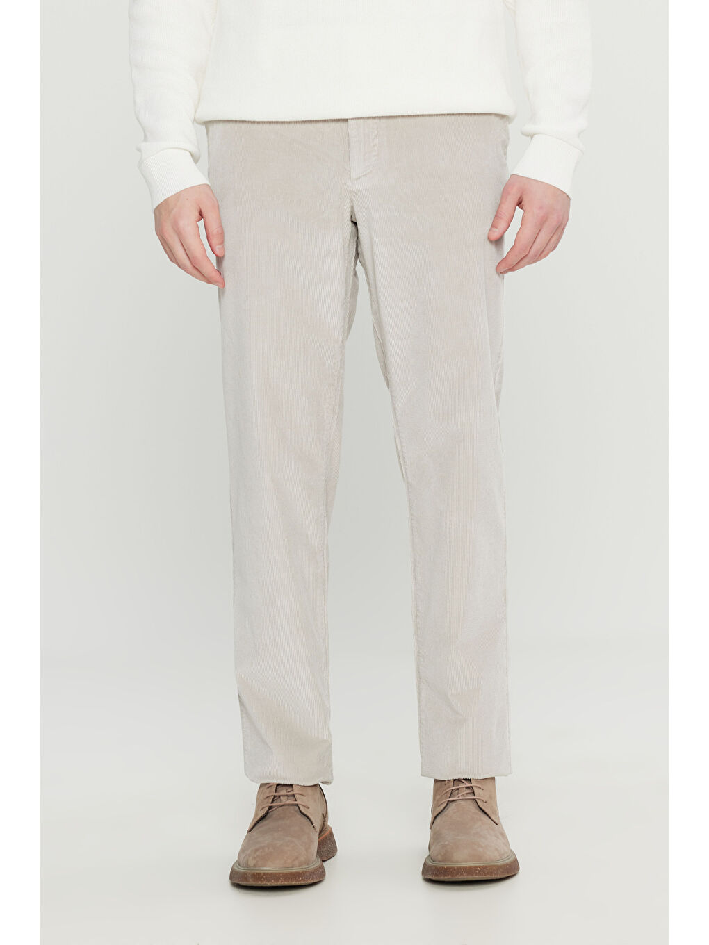 Bej Erkek Taş Pamuklu Slim Fit Dar Kesim Desenli Yan Cepli Pantolon