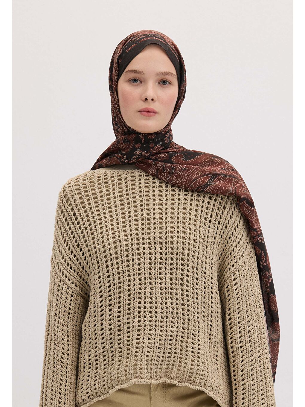 Kahverengi Freda Desen Şal Kızıl Kahve