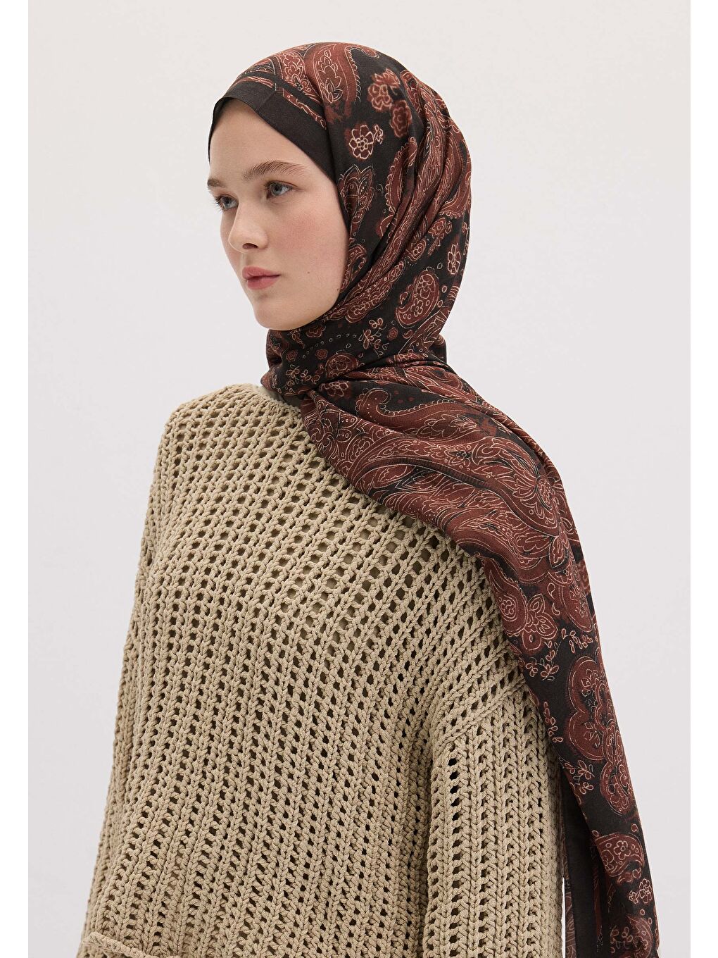 Kahverengi Freda Desen Şal Kızıl Kahve-1