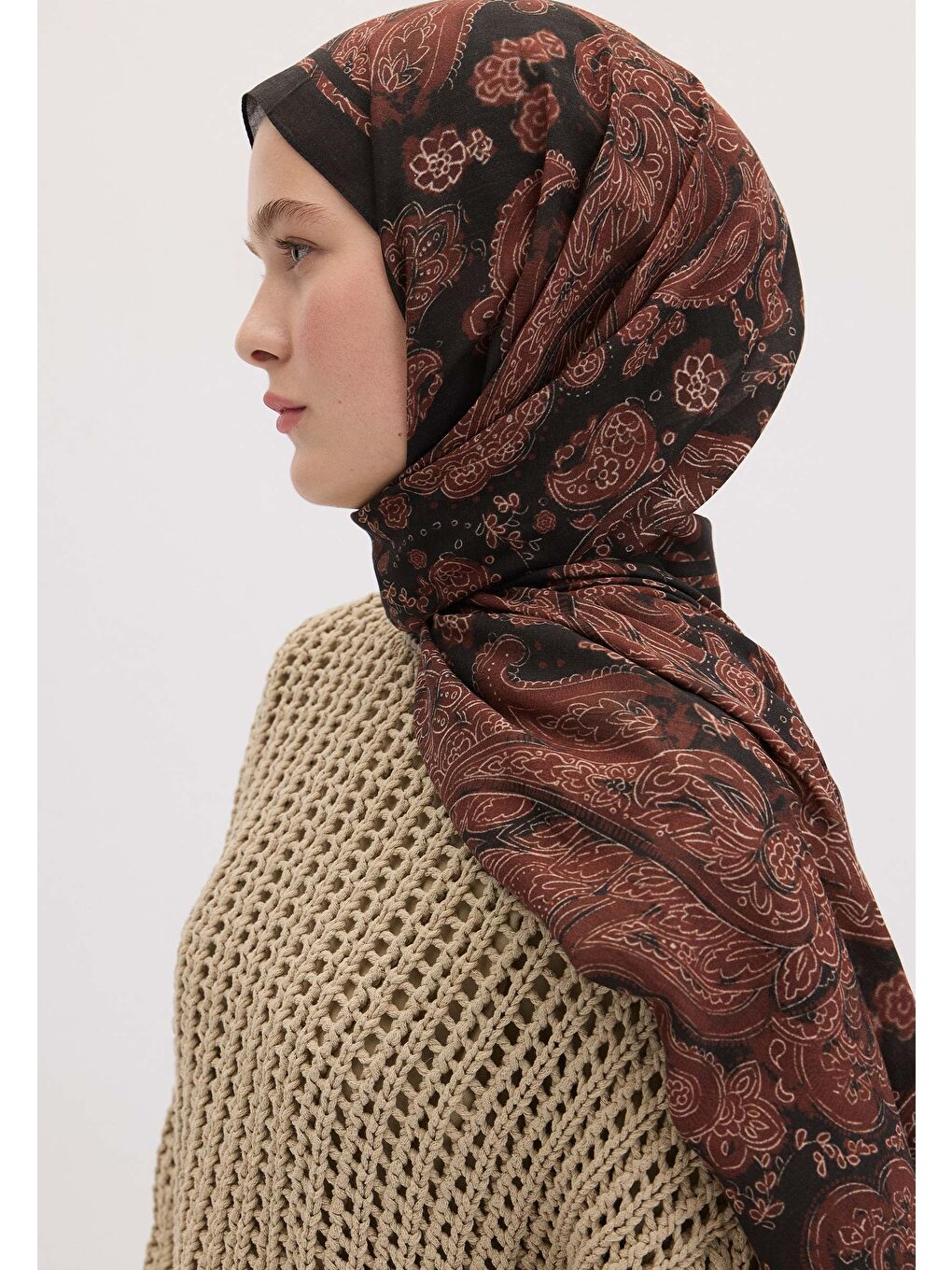 Kahverengi Freda Desen Şal Kızıl Kahve-2