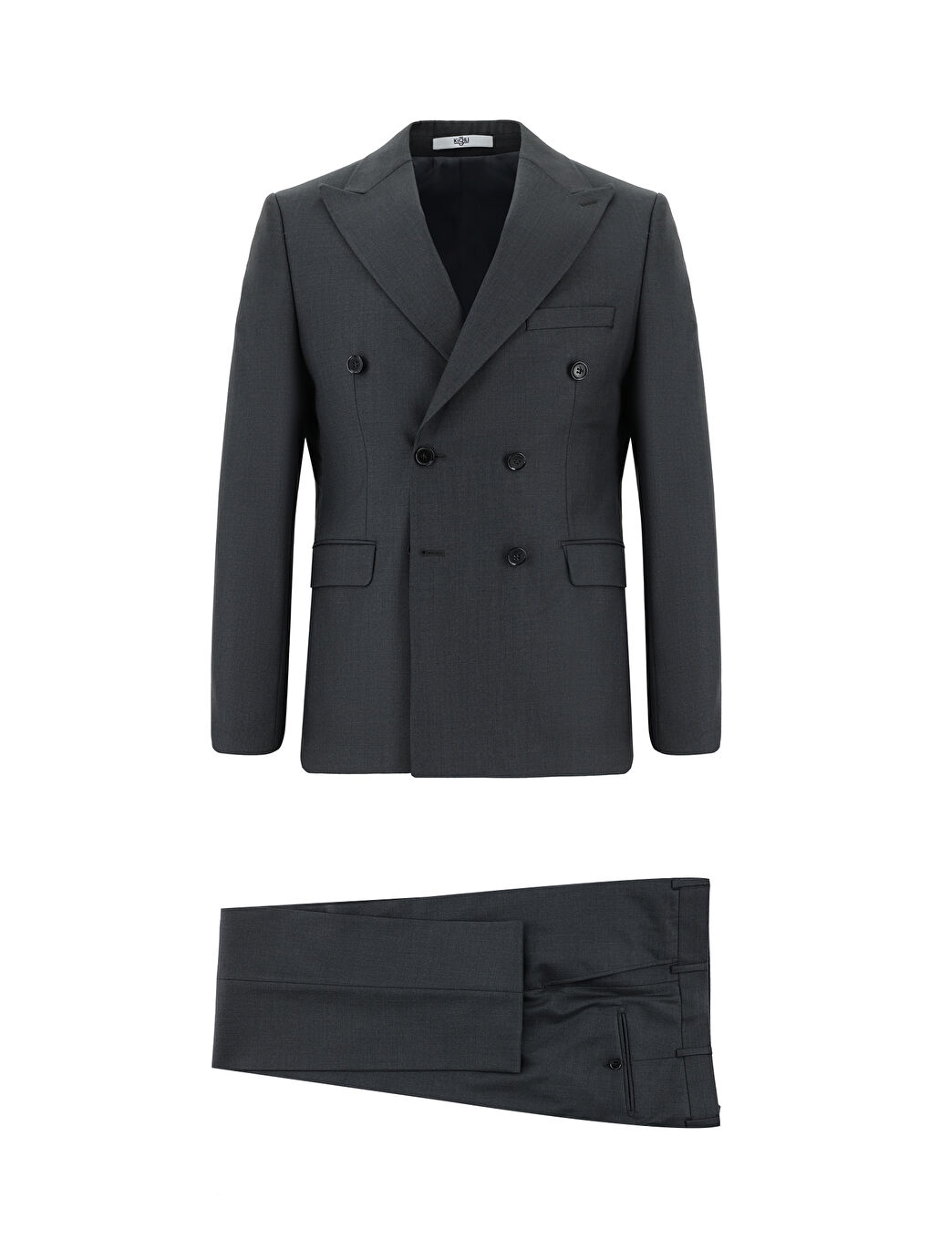 Gri Slim Fit Dar Kesim Kruvaze Takım Elbise