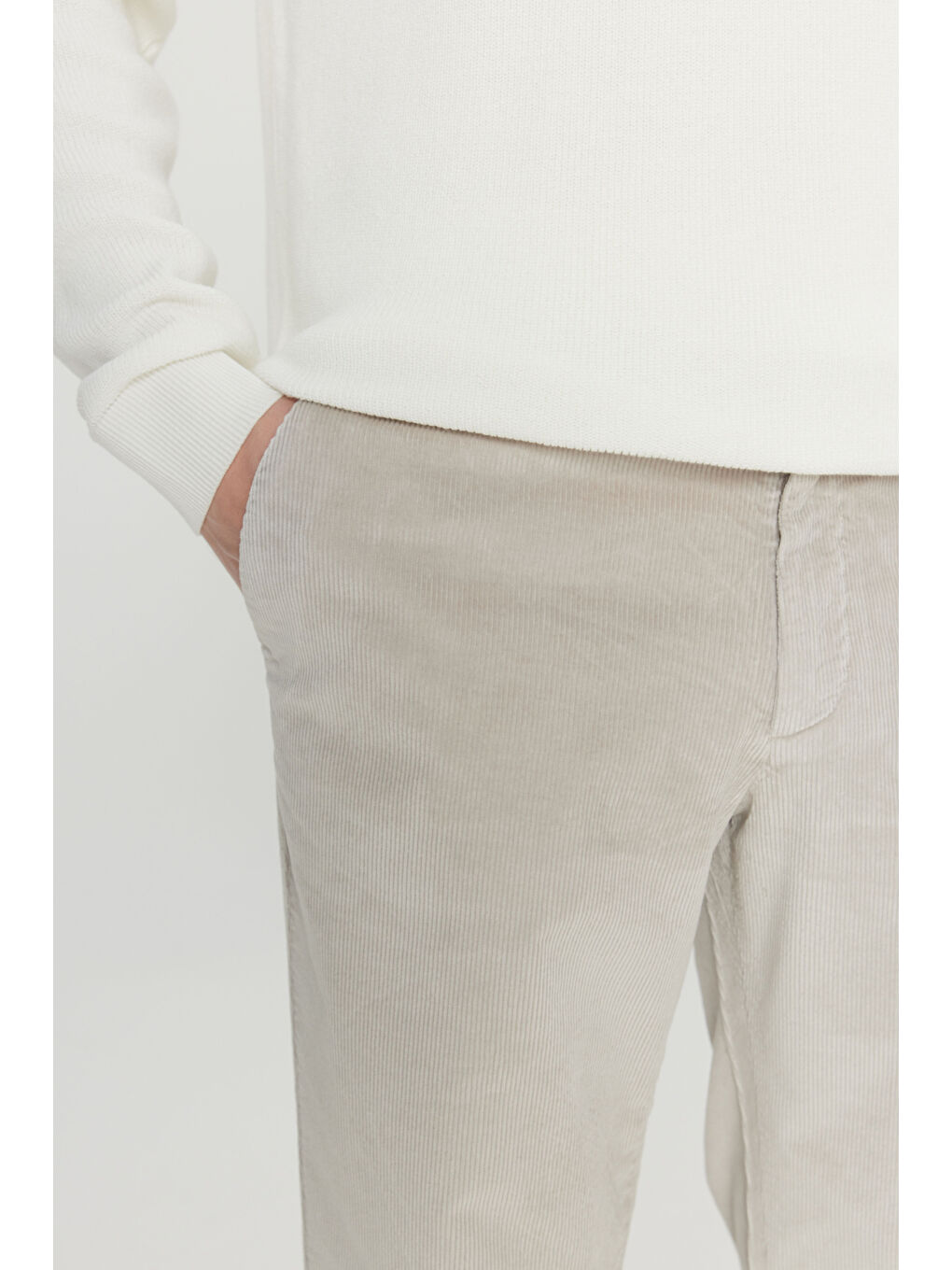 Bej Erkek Taş Pamuklu Slim Fit Dar Kesim Desenli Yan Cepli Pantolon-3