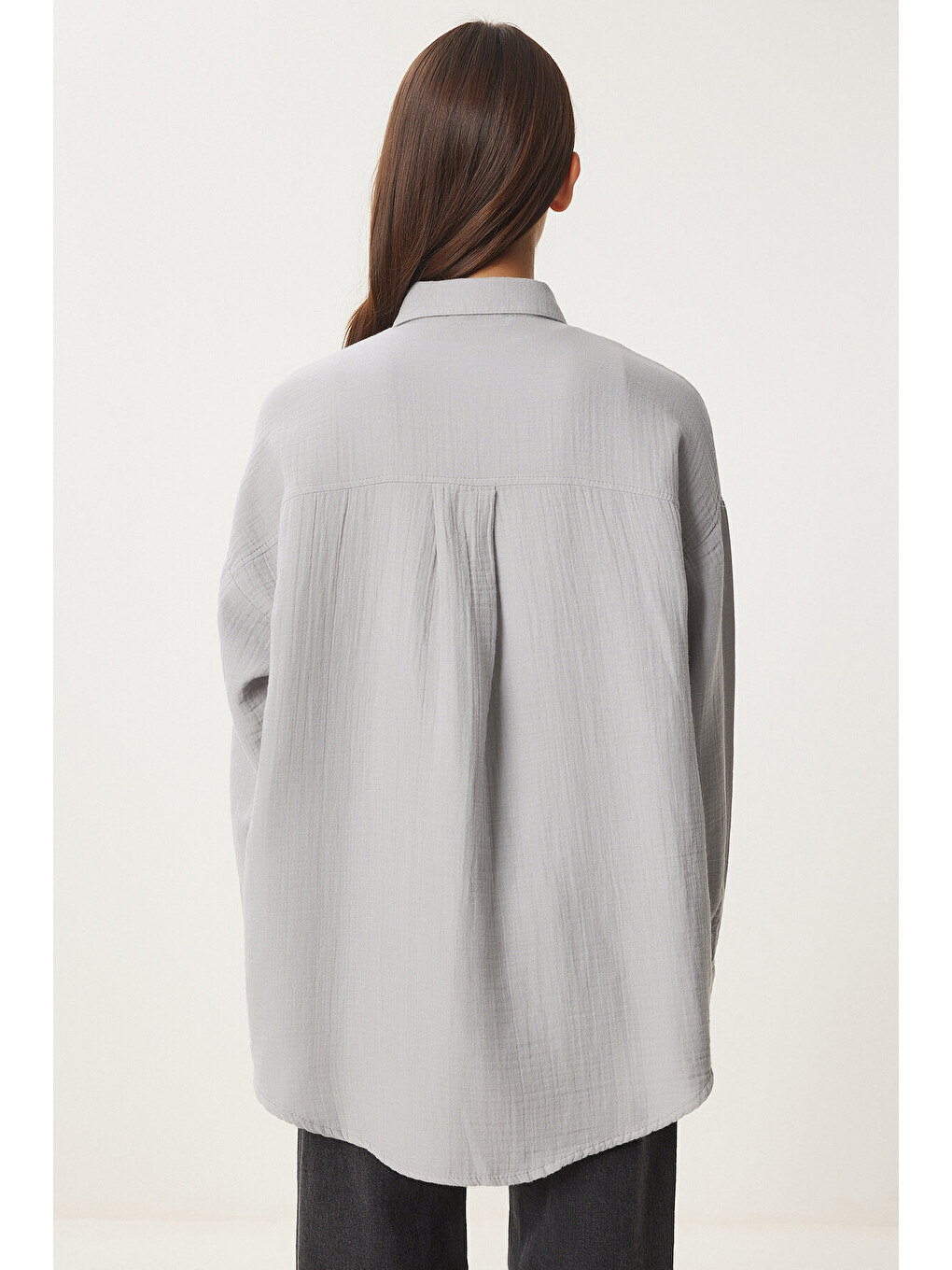 Gri Oversize Basic Müslin Gömlek GRİ LMX0002-4