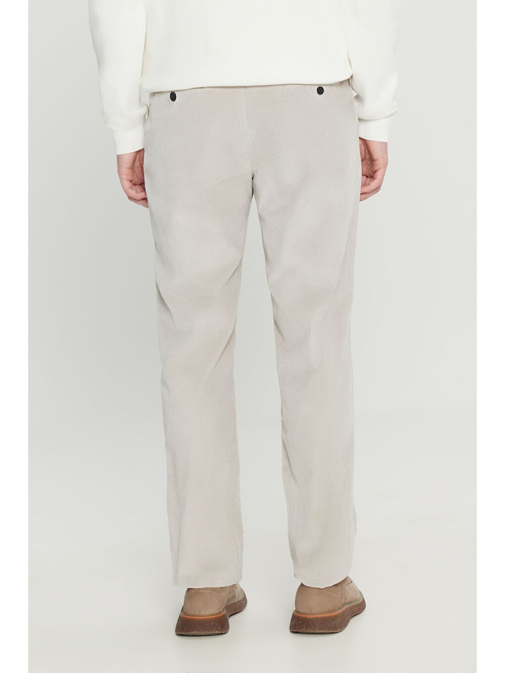 Bej Erkek Taş Pamuklu Slim Fit Dar Kesim Desenli Yan Cepli Pantolon-4