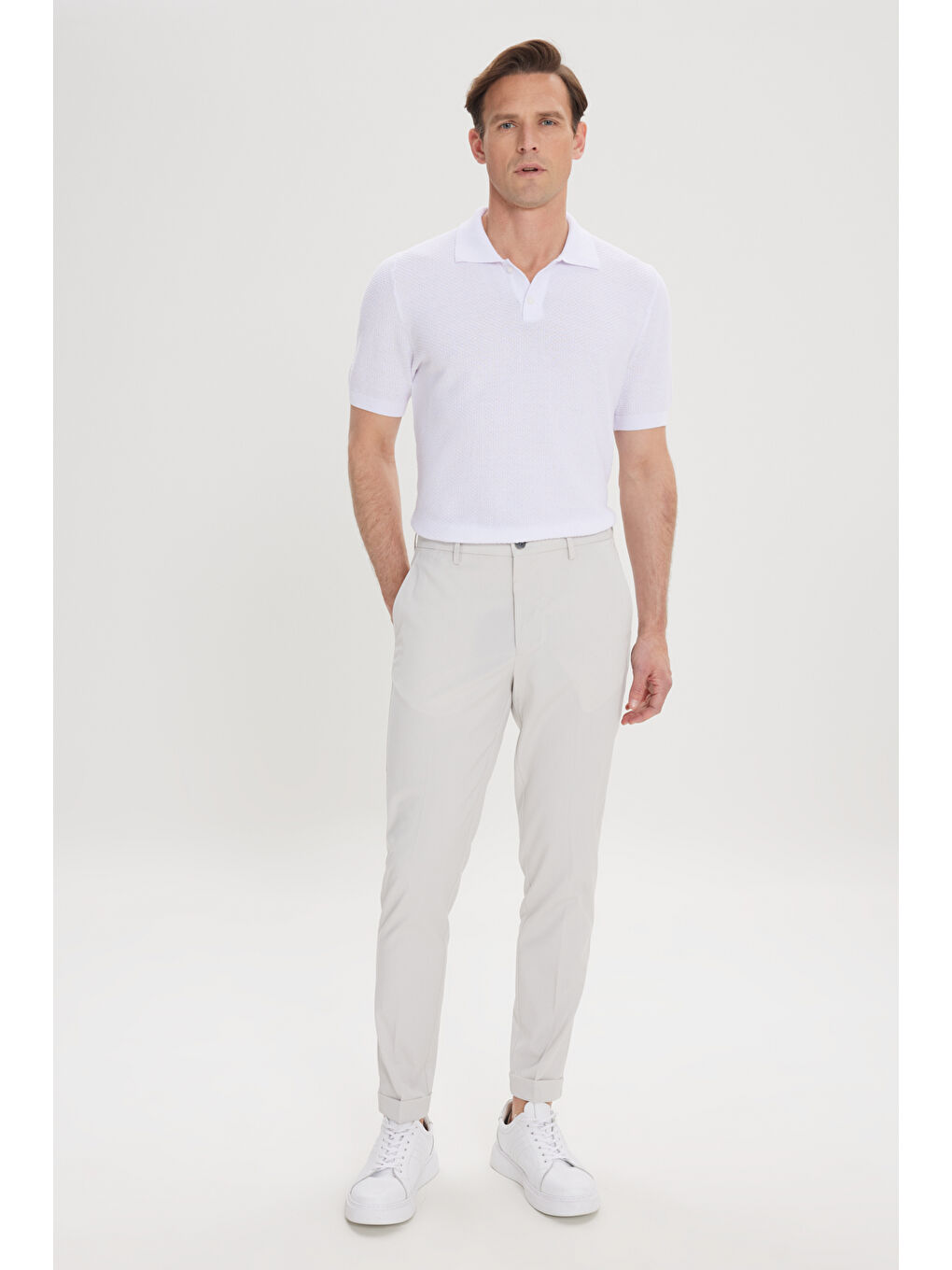 Bej Erkek Taş Slim Fit Dar Kesim Beli Lastikli Yan Cep Rahat Pantolon