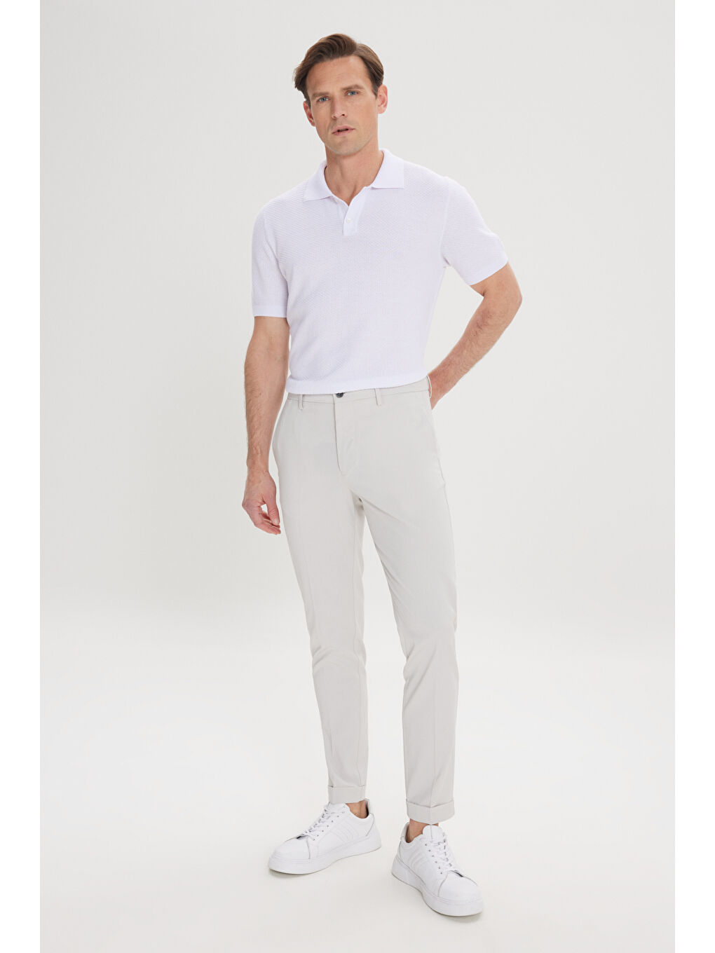 Bej Erkek Taş Slim Fit Dar Kesim Beli Lastikli Yan Cep Rahat Pantolon-2