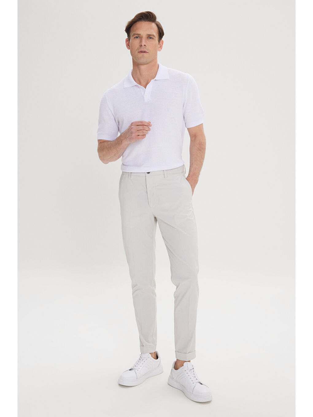 Bej Erkek Taş Slim Fit Dar Kesim Beli Lastikli Yan Cep Rahat Pantolon-4