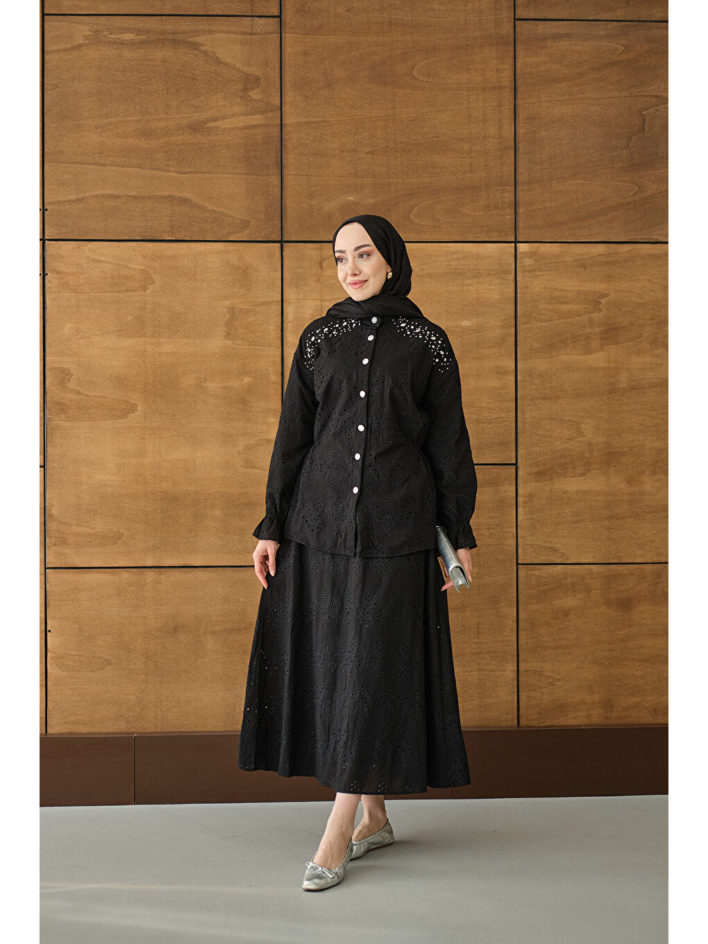 Kadın Twist işlemeli Brode Takım Siyah-2