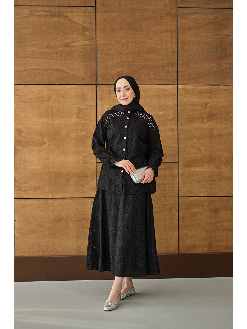 Kadın Twist işlemeli Brode Takım Siyah-3