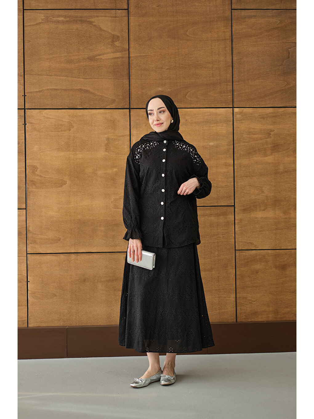 Kadın Twist işlemeli Brode Takım Siyah-4