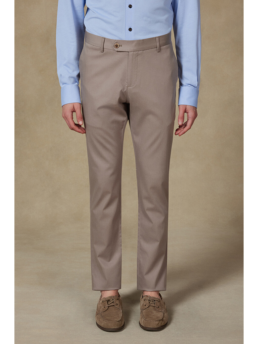 Bej Summer Dokuma Liyosel Karışımlı Modern Fit Vizon Erkek Düz Pantolon