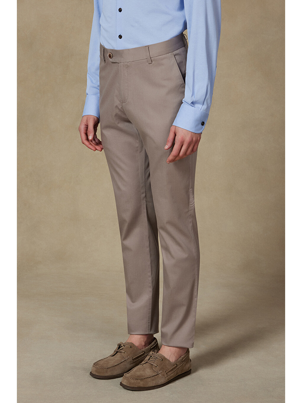 Bej Summer Dokuma Liyosel Karışımlı Modern Fit Vizon Erkek Düz Pantolon-1