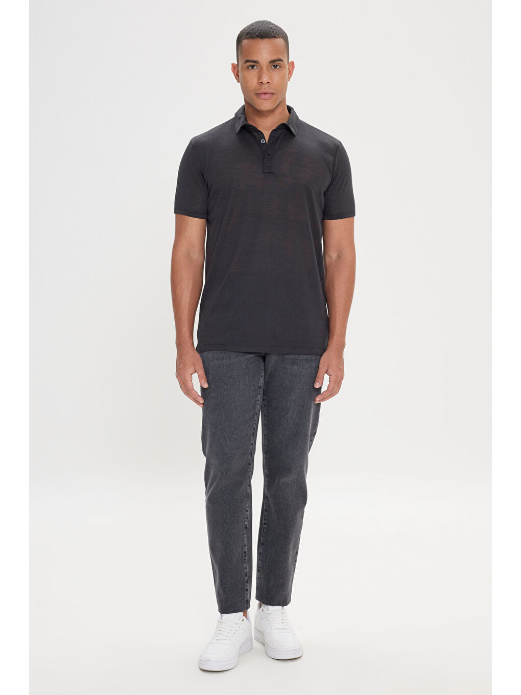 Erkek Siyah Slim Fit Dar Kesim Polo Yaka Düz Casual Tişört-4