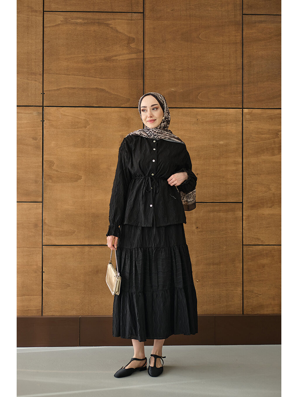 Kadın Beli Ayarlanabilir Nakış Detaylı Takım Siyah-2