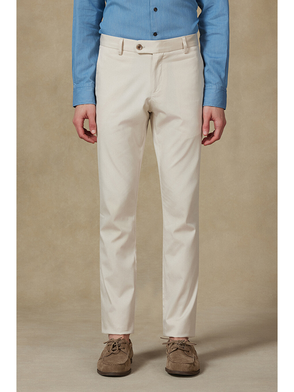 Summer Dokuma Liyosel Karışımlı Modern Fit Ekru Erkek Düz Pantolon