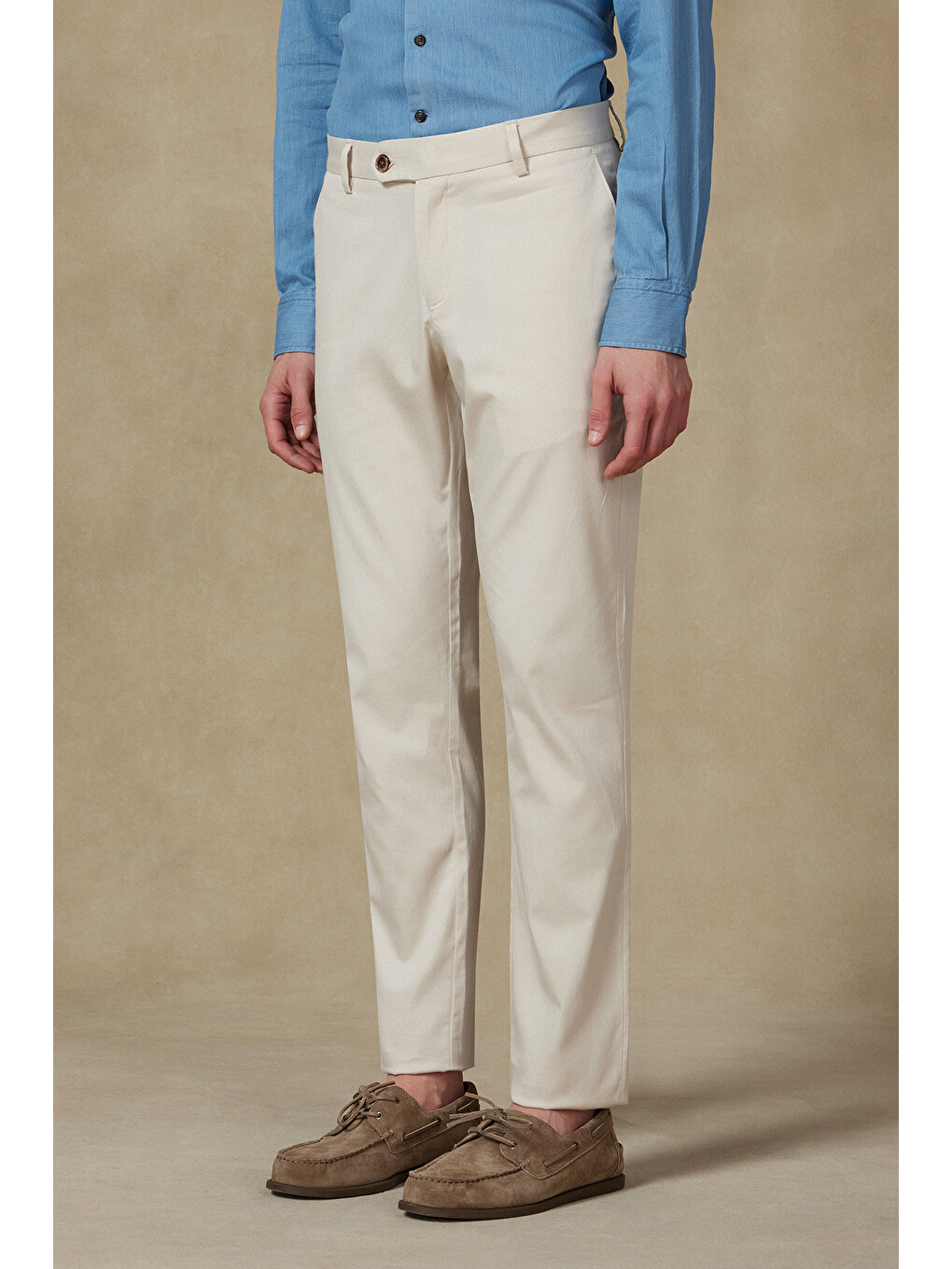 Summer Dokuma Liyosel Karışımlı Modern Fit Ekru Erkek Düz Pantolon-1