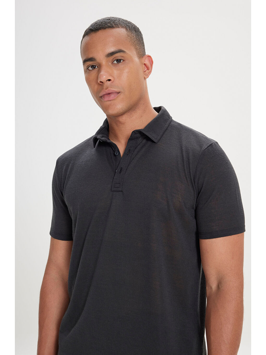 Erkek Siyah Slim Fit Dar Kesim Polo Yaka Düz Casual Tişört-5