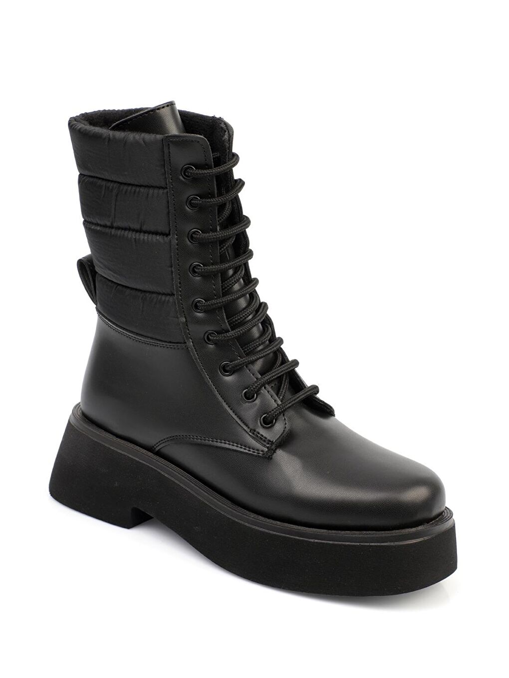 Siyah Yuvarlak Burunlu Bağcıklı Trak Tabanlı Kadın Bot-3