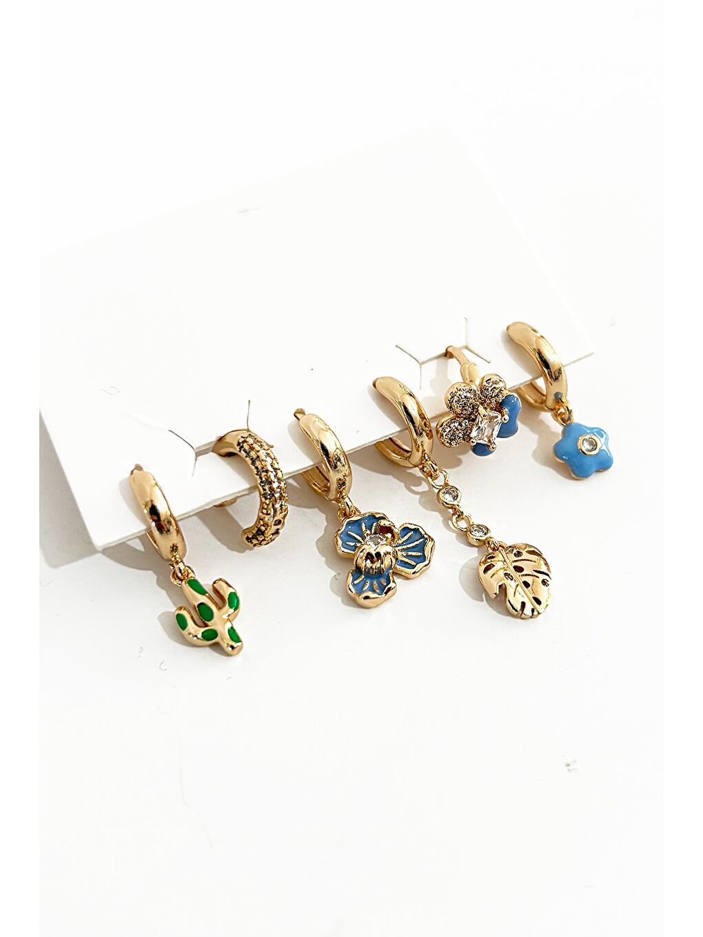 Sarı Floransa Zirkon Taşlı Altın Kaplama Zarif Küpe Seti 6'lı Paket