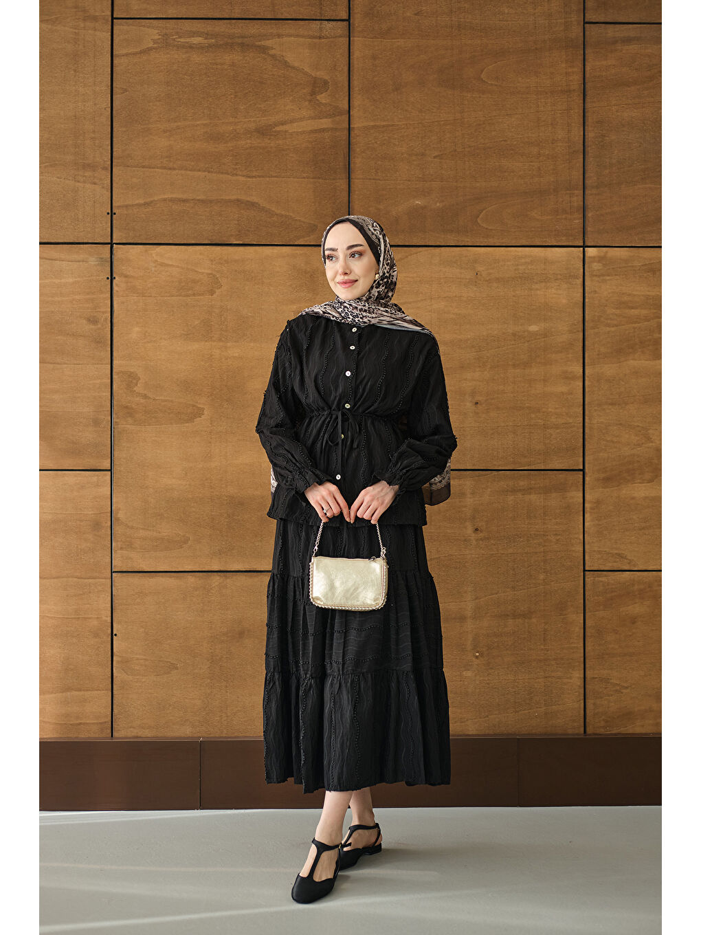 Kadın Beli Ayarlanabilir Nakış Detaylı Takım Siyah-4