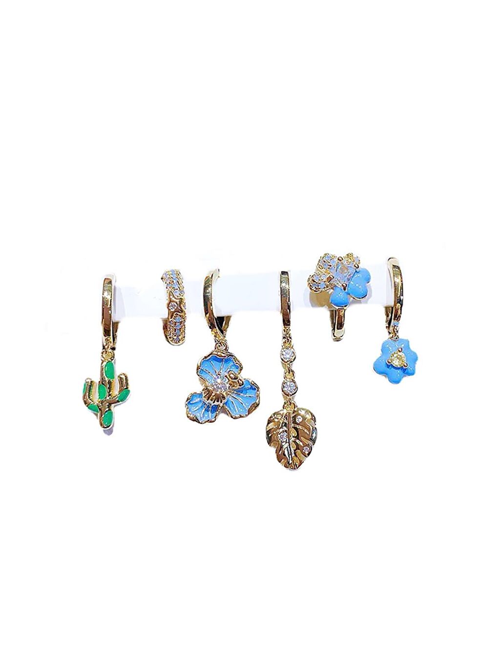 Sarı Floransa Zirkon Taşlı Altın Kaplama Zarif Küpe Seti 6'lı Paket-1