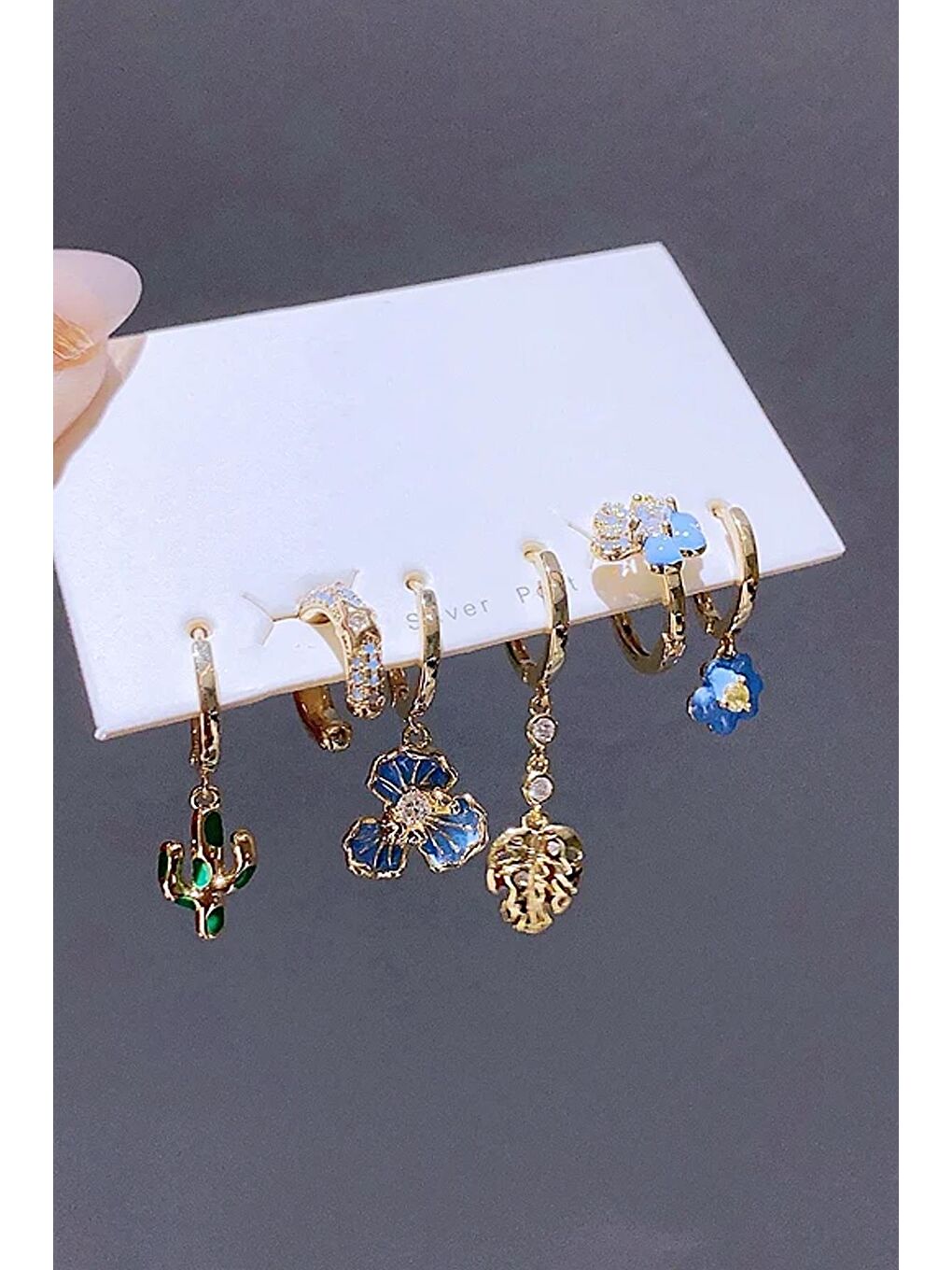 Sarı Floransa Zirkon Taşlı Altın Kaplama Zarif Küpe Seti 6'lı Paket-2