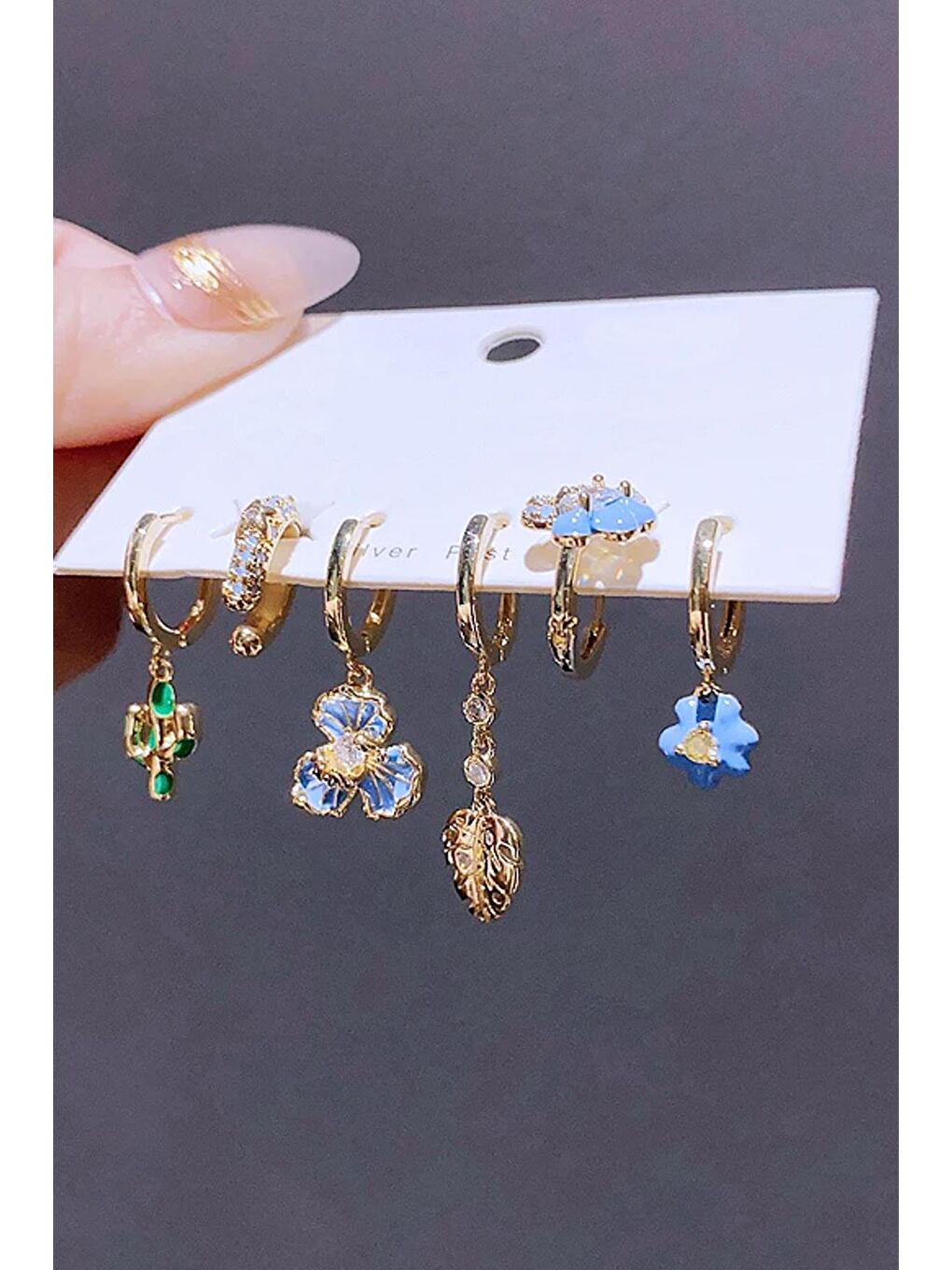 Sarı Floransa Zirkon Taşlı Altın Kaplama Zarif Küpe Seti 6'lı Paket-3