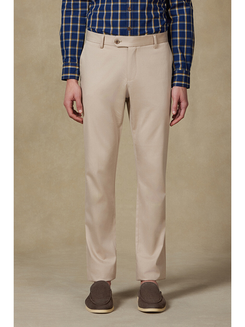 Summer Dokuma Liyosel Karışımlı Modern Fit Koyu Bej Erkek Düz Pantolon