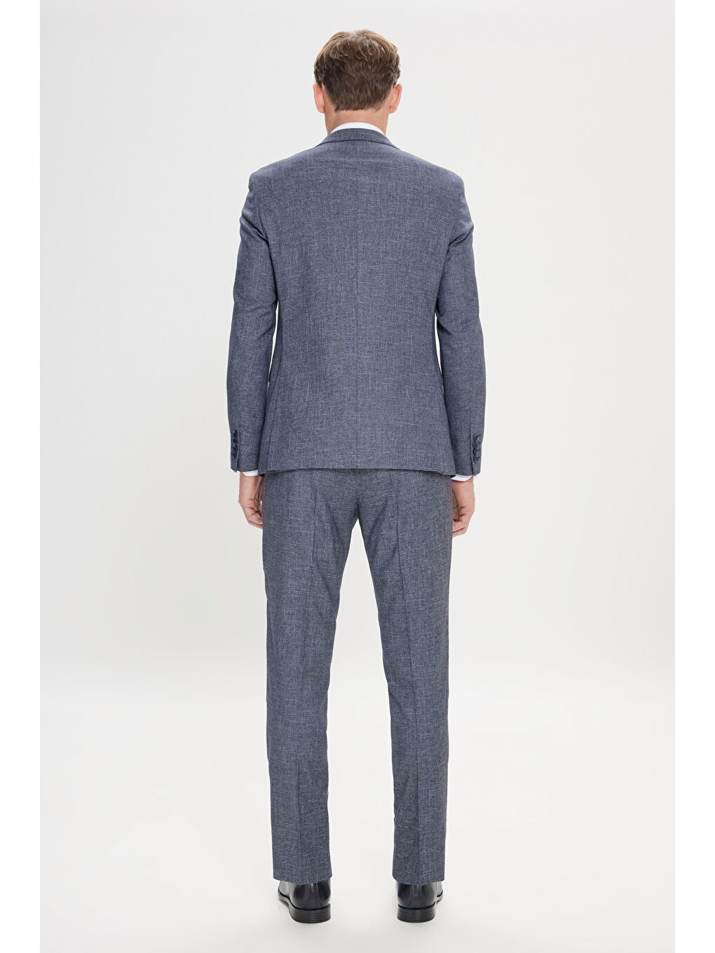 Erkek Lacivert-Beyaz Ekstra Slim Fit Mono Yaka Desenli Yelekli Takım Elbise-7